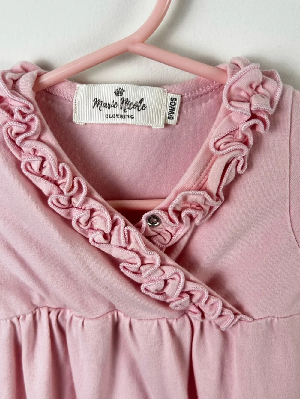 Marie Nicole Clothing Baby Pink Ruffle-Trim Footed One-Piece